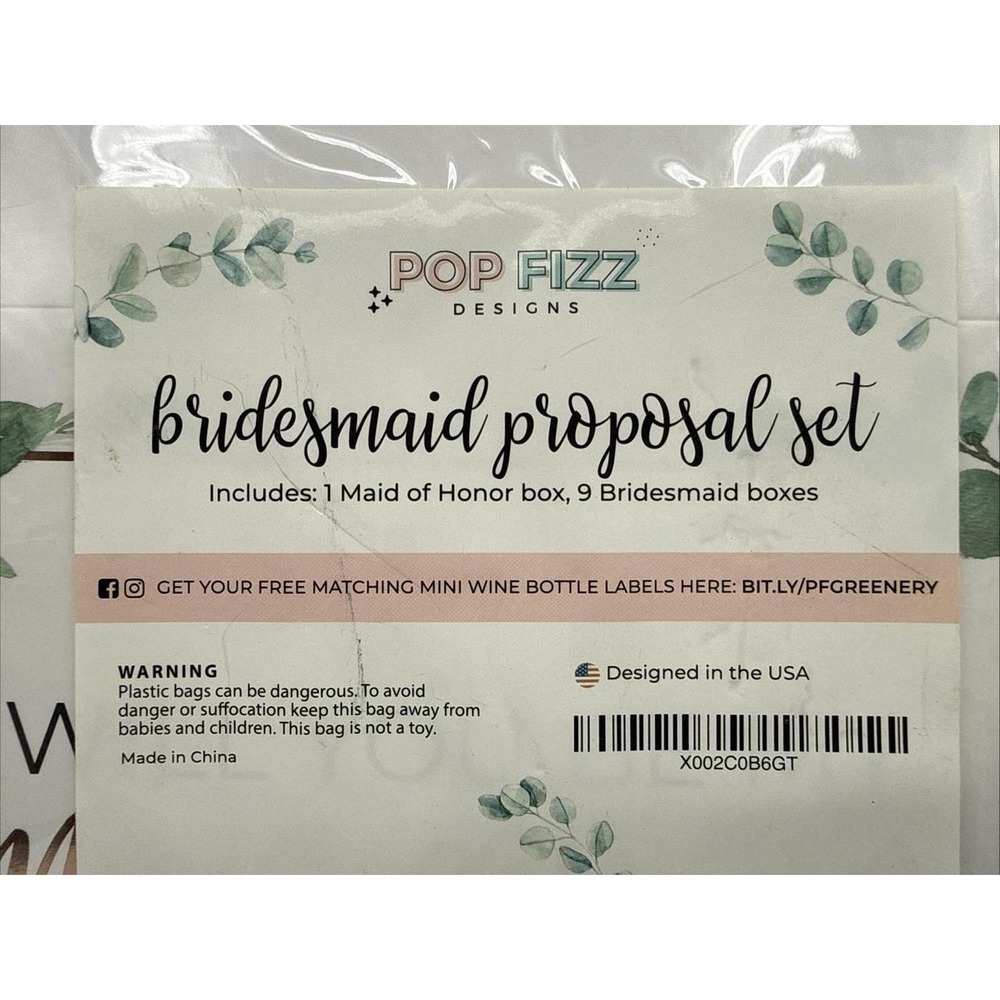 Pop Fizz Designs Bridesmaid Proposal Box Set 10pk Greenery White New Wedding